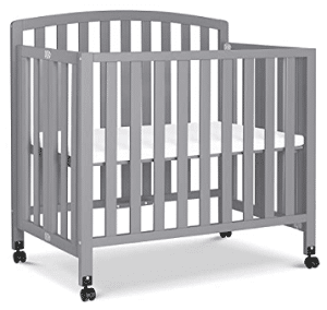DaVinci Dylan Folding Portable 3-in-1 Convertible Mini Crib and Twin Bed in Grey, Greenguard Gold Certified