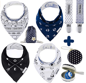 Baby Bandana Drool Bibs by Dodo Babies + 2 Pacifier Clips + Pacifier Case in a Gift Bag