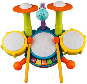 Rabing Kids Drum Set Beats Flash Light Toy Adjustable Microphone