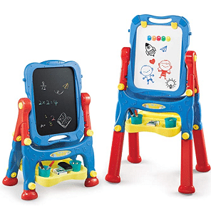 NextX Kids Easel Adjustable Double Sided Magnetic Dry Erase Board and Chalk Board