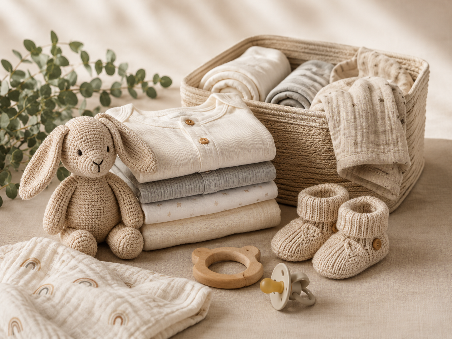 Newborn essentials arranged in a nursery
